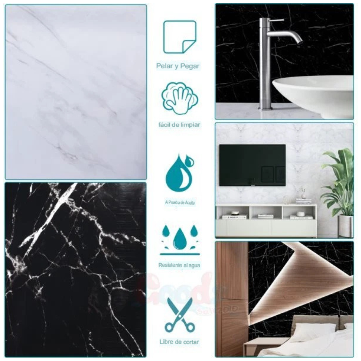 Papel Tapiz Marmol Negro 3 M X 300 Cm